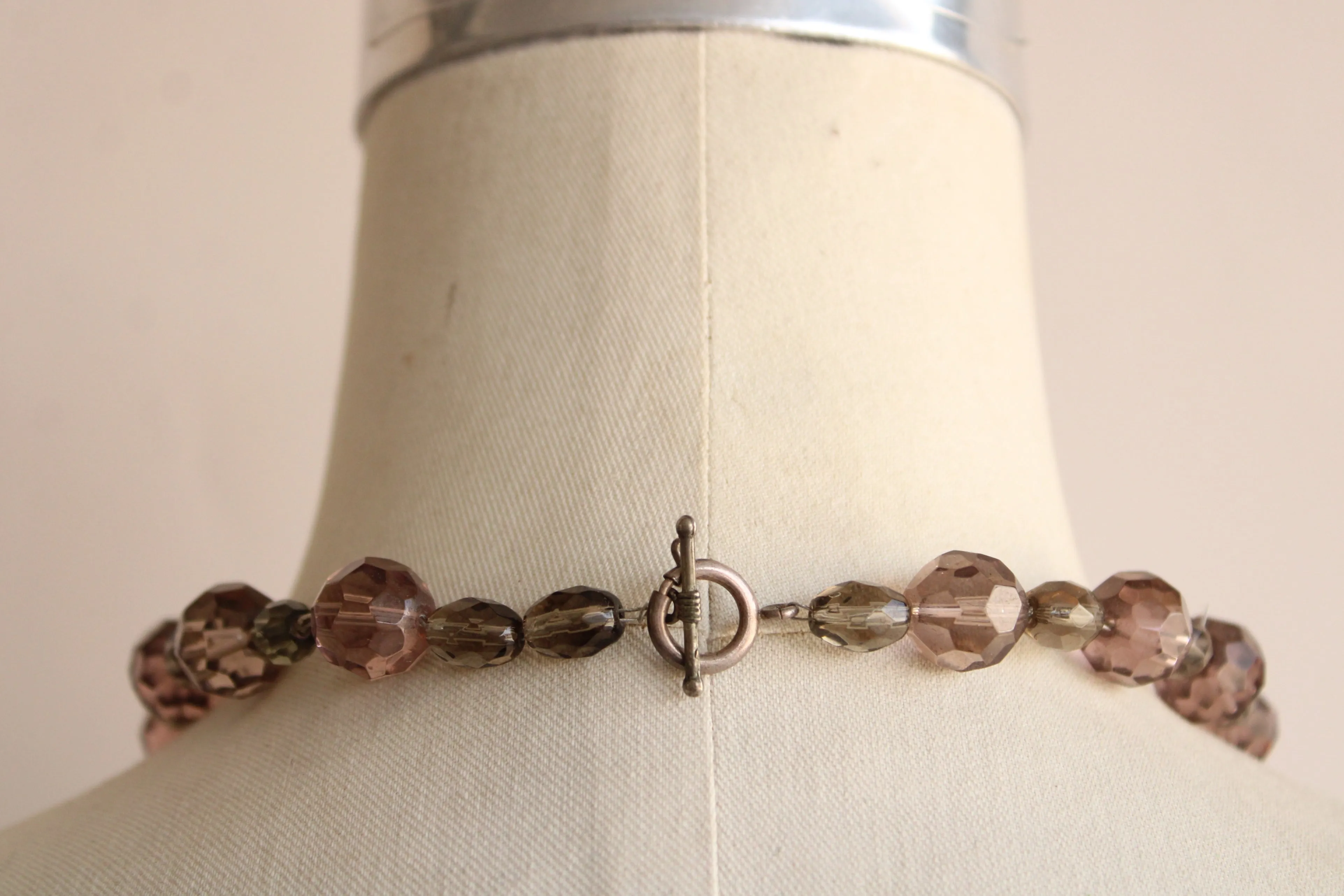 Vintage Glass Bead Necklace, Smoky Brown And Gray