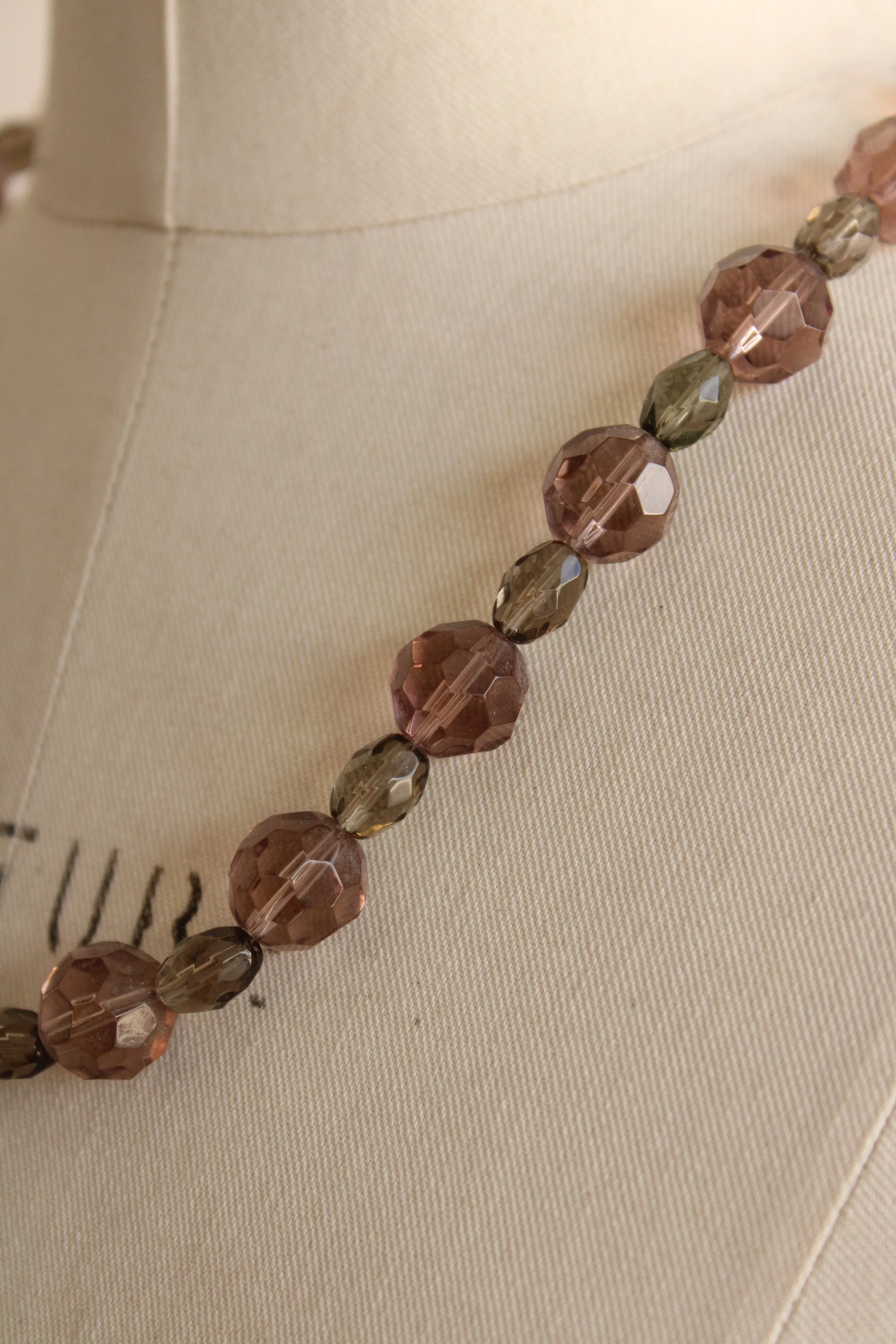 Vintage Glass Bead Necklace, Smoky Brown And Gray