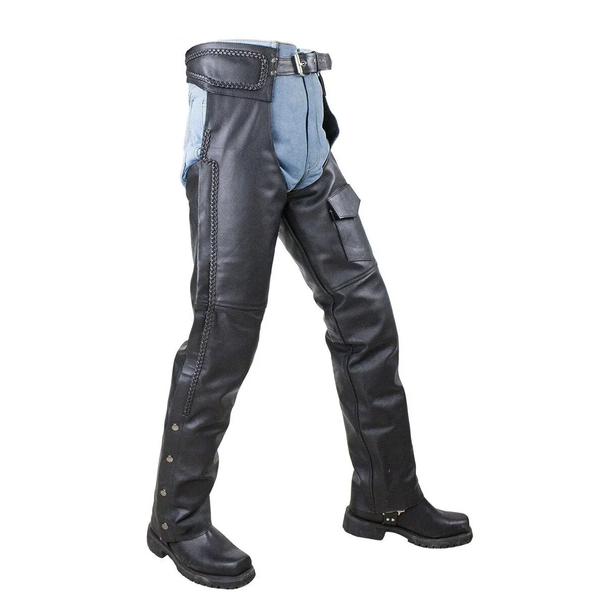 VL802S Vance Leather Basic economy Leather Chaps with Braid Trim