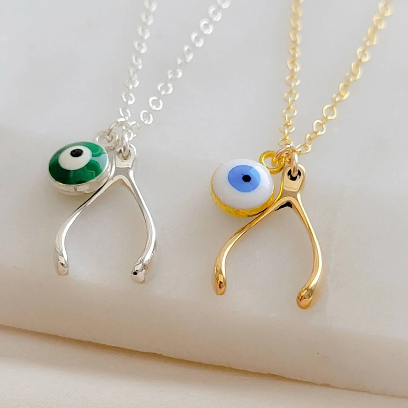 Wishbone & Evil Eye Necklace