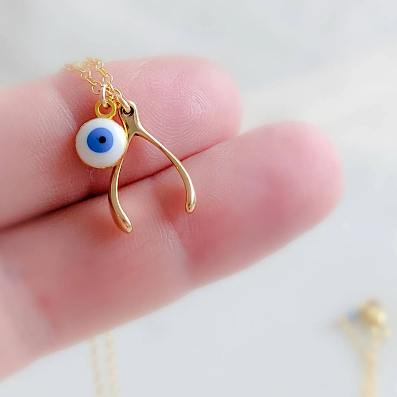 Wishbone & Evil Eye Necklace