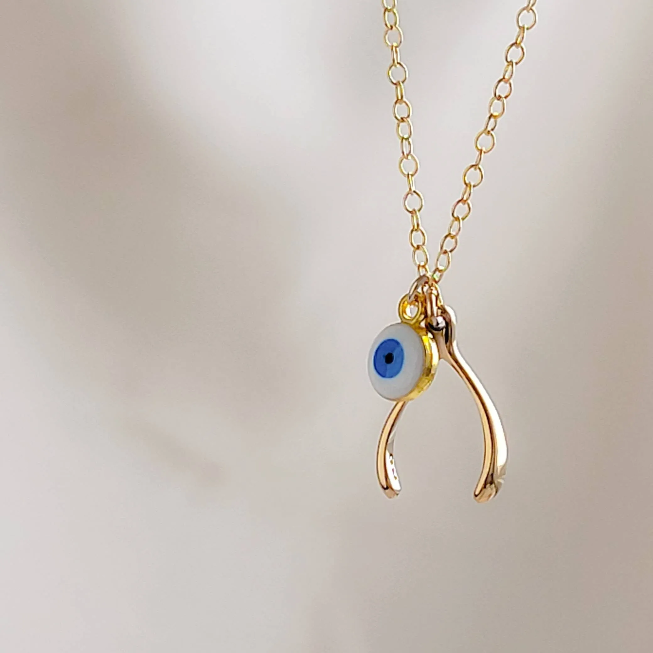 Wishbone & Evil Eye Necklace